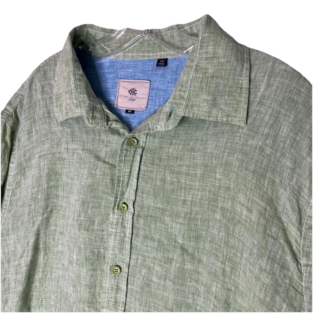 Report Collection Resort Soft Linen Short Sleeve Green Button Up Shirt 2XL Beach